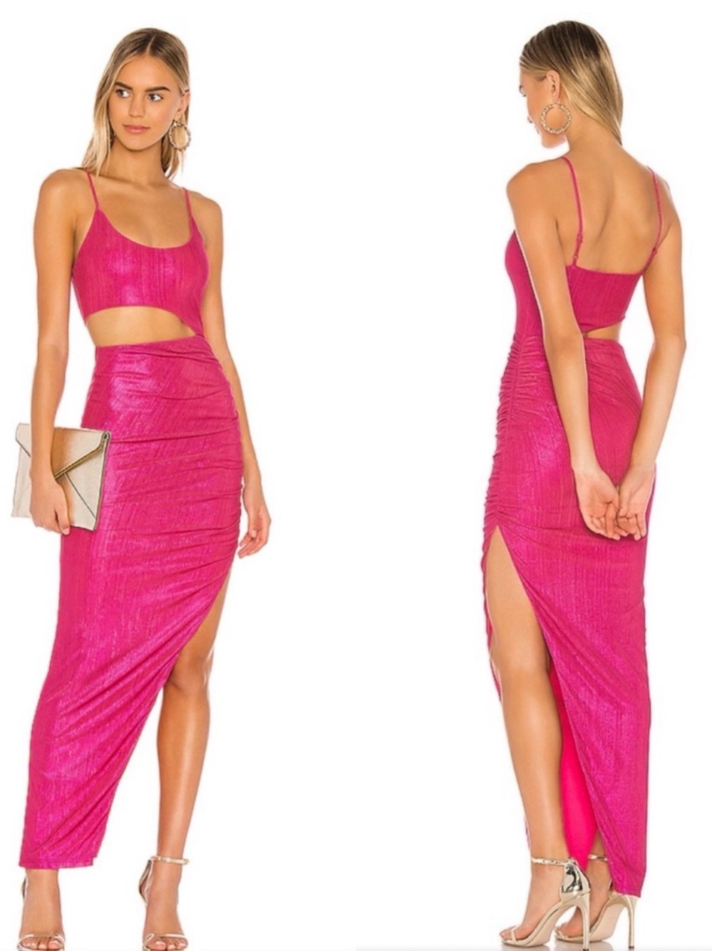 Superdown Miyah Cut Out Dress Pink Metallic Size Medium